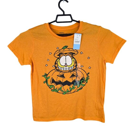 Womens Garfield Halloween Graphic T Shirt Short Sleeve Orange Pumpkin Size L - Picture 1 of 7